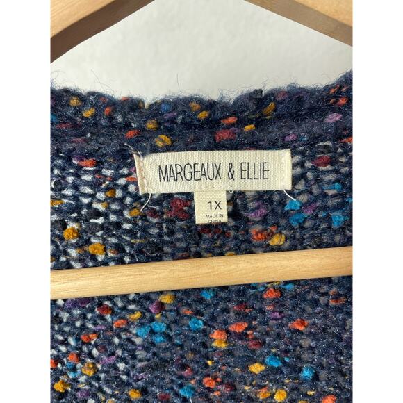 Margeaux & Elle Long Tunic Cardigan Open Navy Blue Speckled Knit Size 1X  XL - Picture 3 of 7